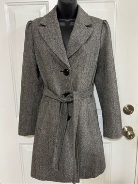 Guess Womens tweed Belted Wool-Blend Coat